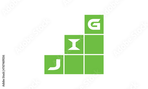 JIG initial letter financial logo design vector template. economics, growth, meter, range, profit, loan, graph, finance, benefits, economic, increase, arrow up, grade, grew up, topper, company, scale