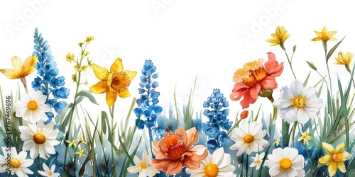 A painting of a bunch of flowers in a field, Spring flowers