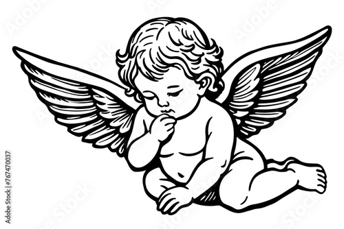 baby angel thinking  silhouette vector art illustration