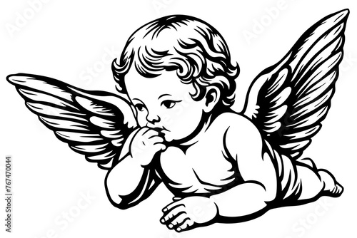 baby angel thinking  silhouette vector art illustration