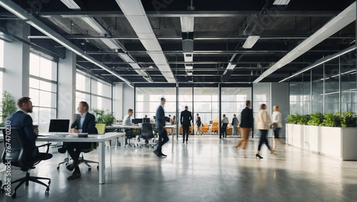 Bright workplace office with people walking blur  © rouda100