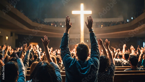 Christian Worshiping Raising Hands Cross 