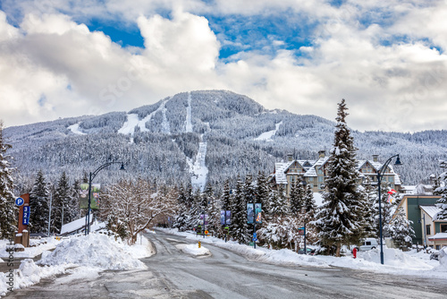 Snowy Whistler village after a snowstorm