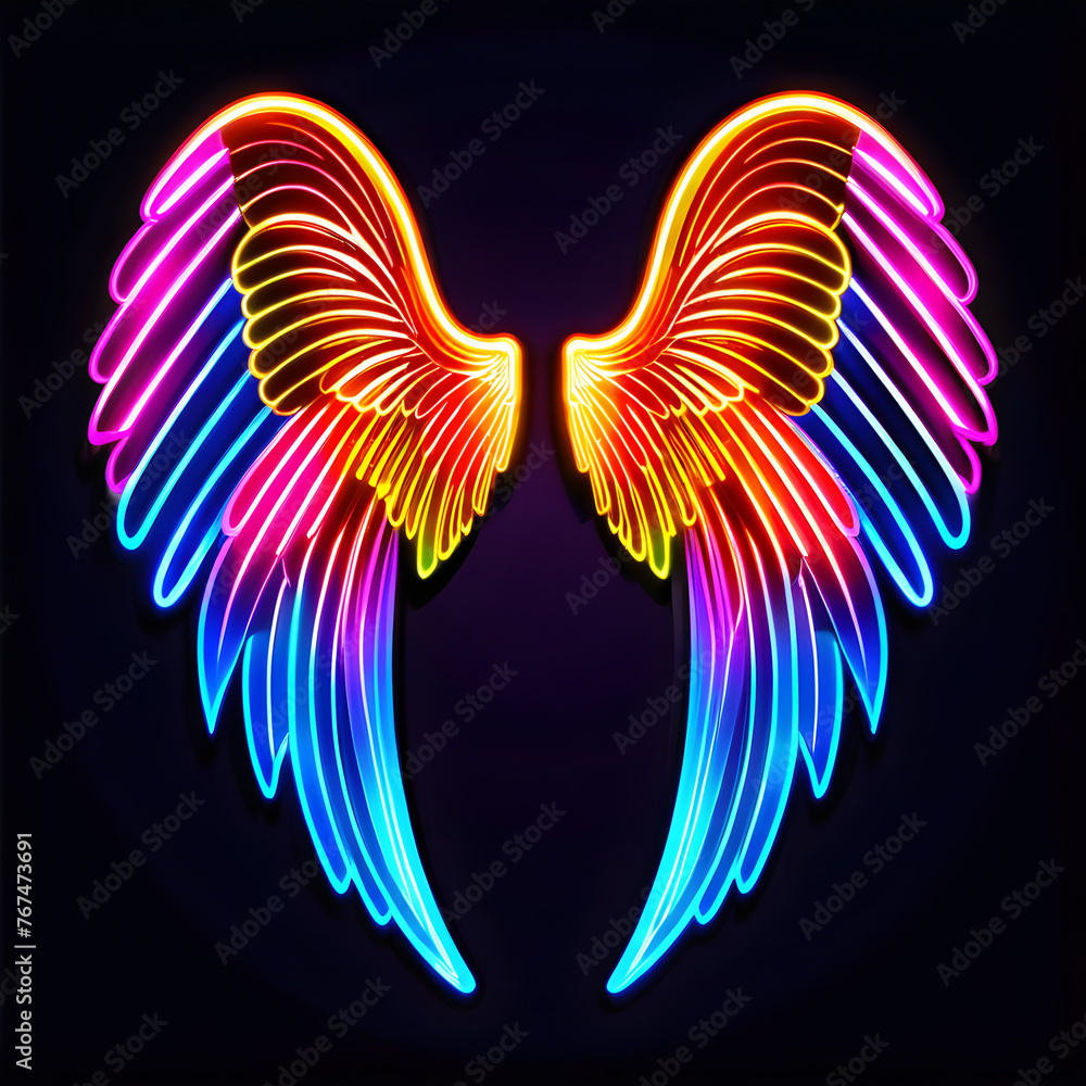 Fototapeta premium Neon Angel Wings: Illuminate Your Designs with Heavenly Icons(Generative AI) 