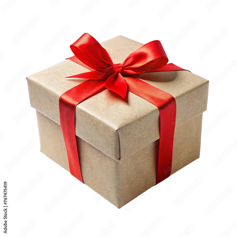 Obraz premium Gift box with red ribbon bow isolated on transparent background.