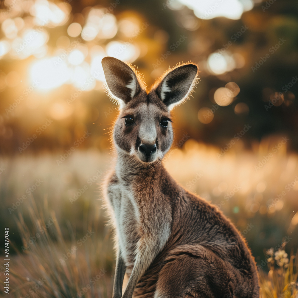Fototapeta premium Kangaroo at Sunset in Natural Habitat