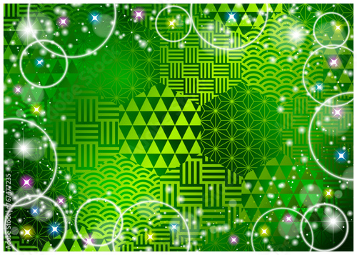 緑、キラキラ、和柄、背景、かわいい、イラスト、和風、ハニカム、横型