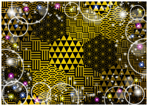 金、キラキラ、和柄、背景、かわいい、イラスト、和風、ハニカム、横型