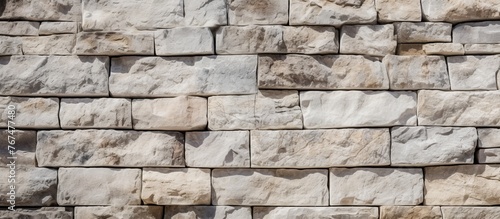 A closeup of a brown brick wall showcasing the rectangular pattern of the composite material. The brickwork forms a natural and sturdy stone wall