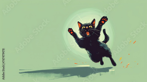 cat jumps in the air, graphic illustration, copy space