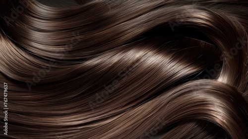 Smooth and glossy dark hair background  showcasing healthy and shiny hair texture