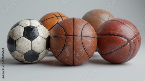 Photo of soccer ball, basketball, volleyball on a white background