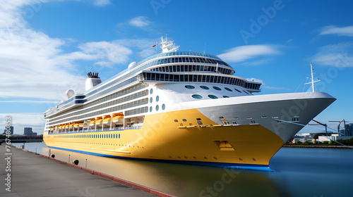 large luxury cruise ship is berthed at a port along the cruise route. sea ​​recreation and tourism.