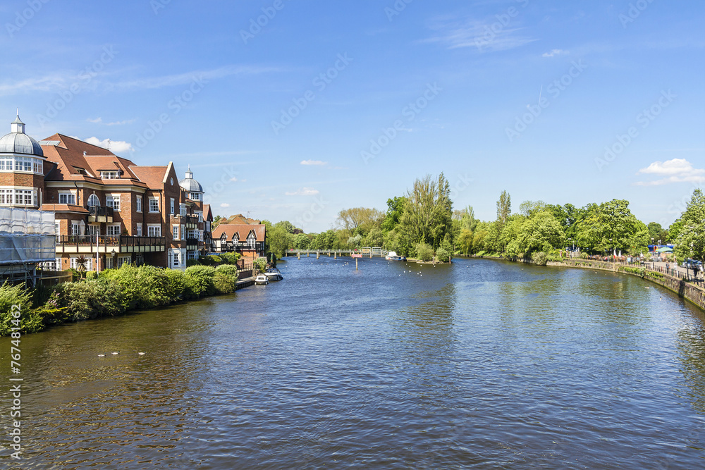 The beautiful view of coastline of the River Thames in Royal Windsor in England.