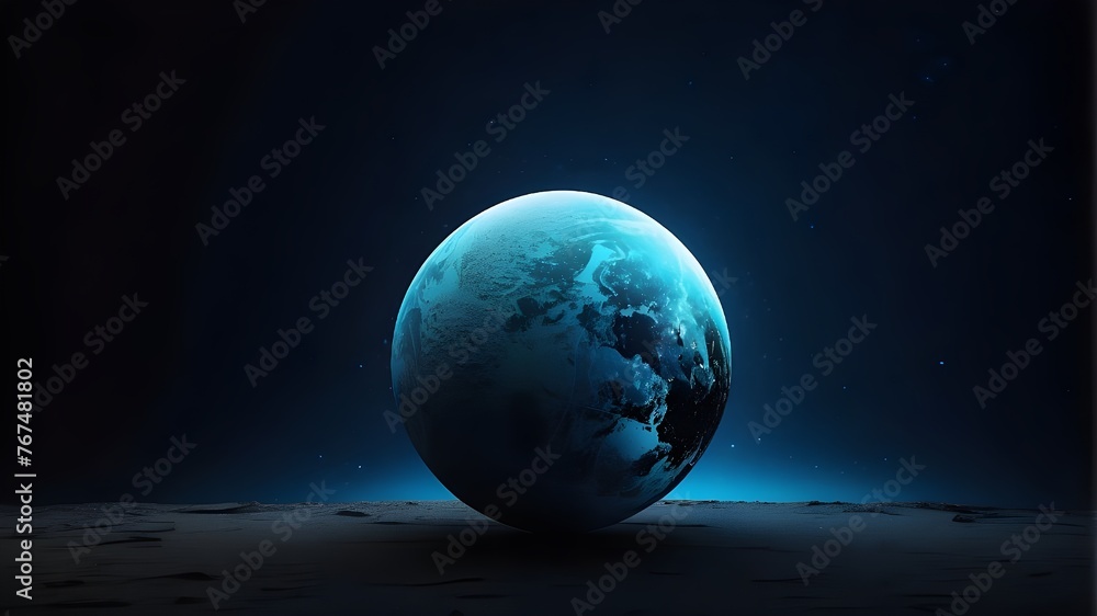 Poster design with a glowing blue gradient sphere on a black backdrop with a moon rise abstract and gritty noise texture effect. Poster design with a glowing blue gradient sphere on a black backdrop with a moon rise abstract and gritty noise texture effect.