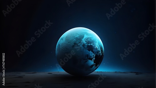 Poster design with a glowing blue gradient sphere on a black backdrop with a moon rise abstract and gritty noise texture effect.