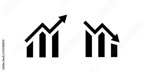 Business growing bar graph icon with arrow symbol. Growth and decline graphs and charts icons - Statistics and analytics vector icon