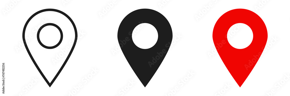 Location icon set, Map pin place marker. location pointer icon symbol in flat style. Red Location pin icon, Navigation sign - obrazy, fototapety, plakaty 