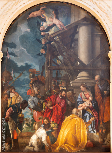 VICENZA, ITALY - NOVEMBER 7, 2023: The painting   Tree Magi in the church Chiesa di Santa Corona by Paolo Caliari - Veronese (1573).
