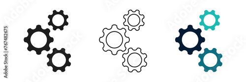 Setting gears icon set, black gear wheel icons collection. Cogwheel group vector icon - cog wheel sign