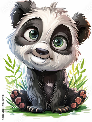Playful Baby Panda: Delightful Cartoon Portrait on White Canvas