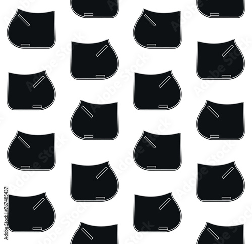 Vector seamless pattern of flat horse equestrian saddle pad silhouette isolated on white background