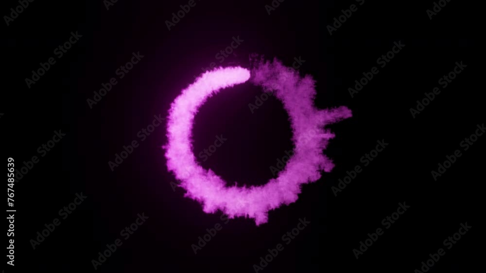 Purple smoky ring loop on a black background 3D render. Spiral smoke particles VJ disco. Pattern of colored dust with randomly flying particles. Round fire frame overlay as design element Purple smoky ring loop on a black background 3D render. Spiral smoke particles VJ disco. Pattern of colored dust with randomly flying particles. Round fire frame overlay as design element