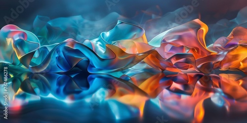 Colorful Abstract Fabric Waves Reflected on a Shiny Surface in Soft Lighting