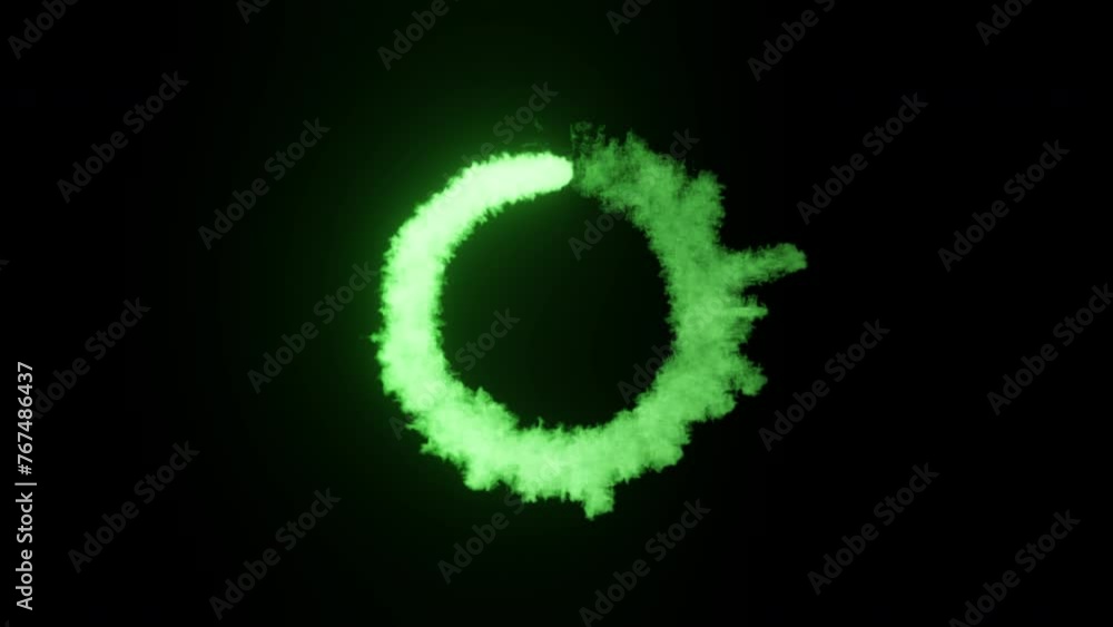 Green smoky ring on a black background 3D render. Spiral smoke particles VJ disco. Pattern of colored dust with randomly flying particles. Round fire frame overlay as design element Green smoky ring on a black background 3D render. Spiral smoke particles VJ disco. Pattern of colored dust with randomly flying particles. Round fire frame overlay as design element