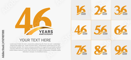 Set of Anniversary Logotype with gold swoosh, orange color can be use for special day celebration