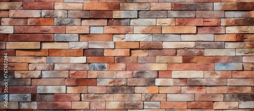 A closeup shot of a brown brick wall with blurred background showcasing intricate brickwork. The rectangle pattern of the bricks creates an artful display of building material