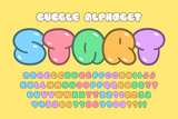 Trendy Bubble comical alphabet design, colorful, typeface.