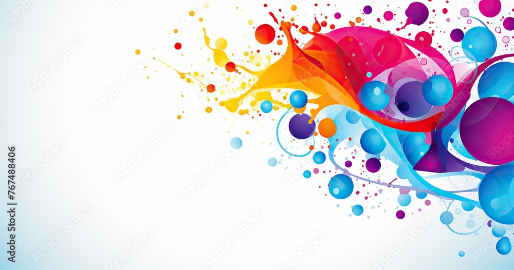 beautifull vector background with colorful splashes and bubbles on white. A beautifull background, banner design with white space in the center for text or logo.