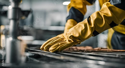 Safety gloves protect workers' hands from dangerous chemicals photo