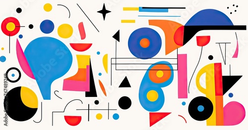 beutifull abstract simple shapes  vector illustration  simple lines  black line art  flat colors  colorful  orange green blue yellow purple red white black 