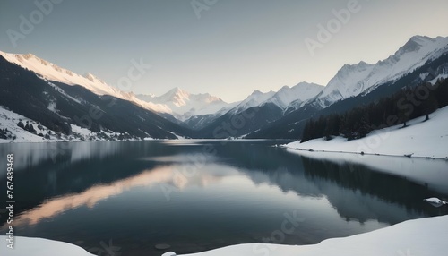 A Serene Alpine Lake Nestled Among Snow Capped Mou © iuriimotov