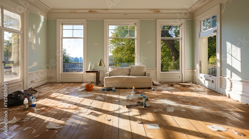 A bright room  shrouded in the freshness of a new repair  like a clean canvas before the start