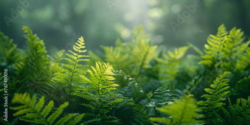 green fern leaves in the forest. generative ai
