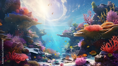 A bizarre underwater environment full of colorful coral reefs, unusual animals, and swinging sea plant ,Underwater ecosystems are astounding, as demonstrated by the colorful marine life that teems on  © Baloch Arts