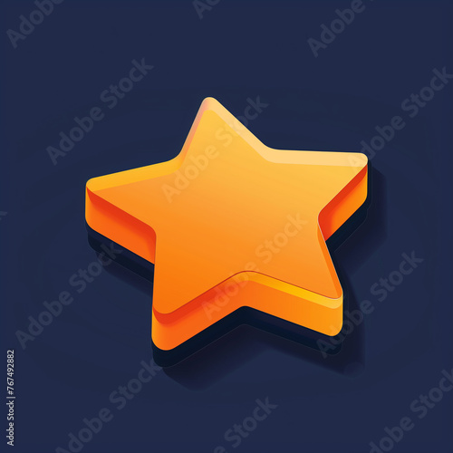 3d vector flat illustration of a star icon with a yellow orange color on a Dark blue background.