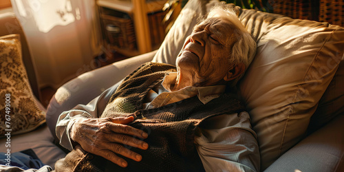 a middle-aged man with gray hair, his eyes closed and hands on his chest in pain, generative AI