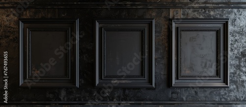 Black picture frame template for displaying images or text on a wall.