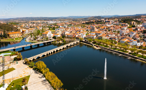 Bird's eye view of Portuguese city Mirandela with view of Tua River. © JackF