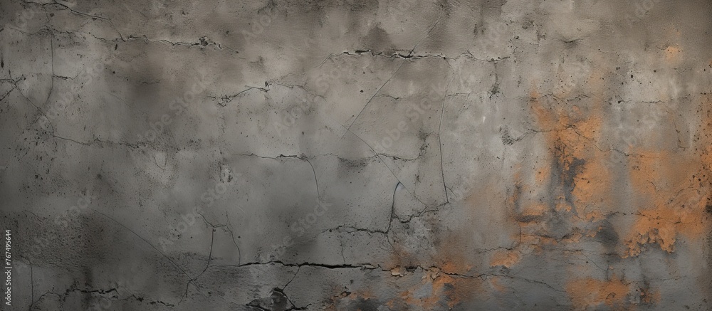 A detailed closeup of a concrete wall with a rusty texture, creating a unique pattern resembling aged wood flooring. The grey rectangle shapes add an artistic touch to the brick surface - obrazy, fototapety, plakaty 