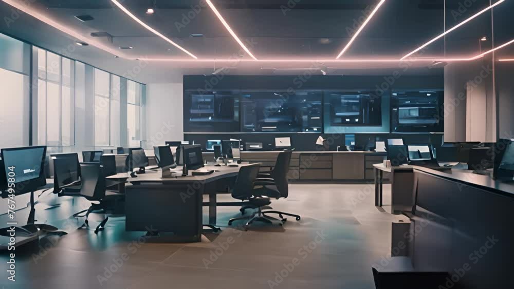 Busy Room Filled With Desks and Computers Generative AI Busy Room Filled With Desks and Computers Generative AI