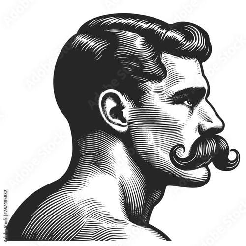 Old fashioned gentleman with mustache beard sketch engraving generative ai fictional character vector illustration. Scratch board imitation. Black and white image.