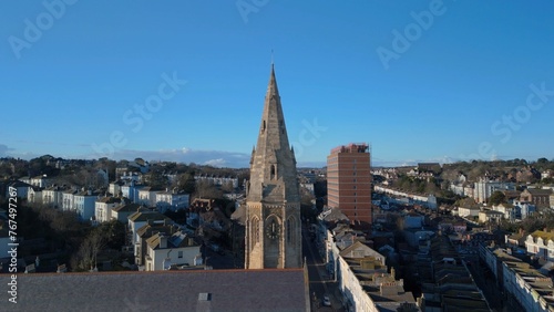 Принти на полотні Aerial photo of Christchurch church spire in St Leonards on-sea East Sussex