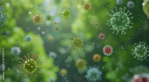 Group of Green and Red Germs on Green Background