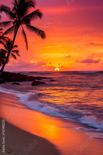 Stunning Shades of Sunset: A Majestic Display Of Nature’s Palette at a Tropical Beach Side