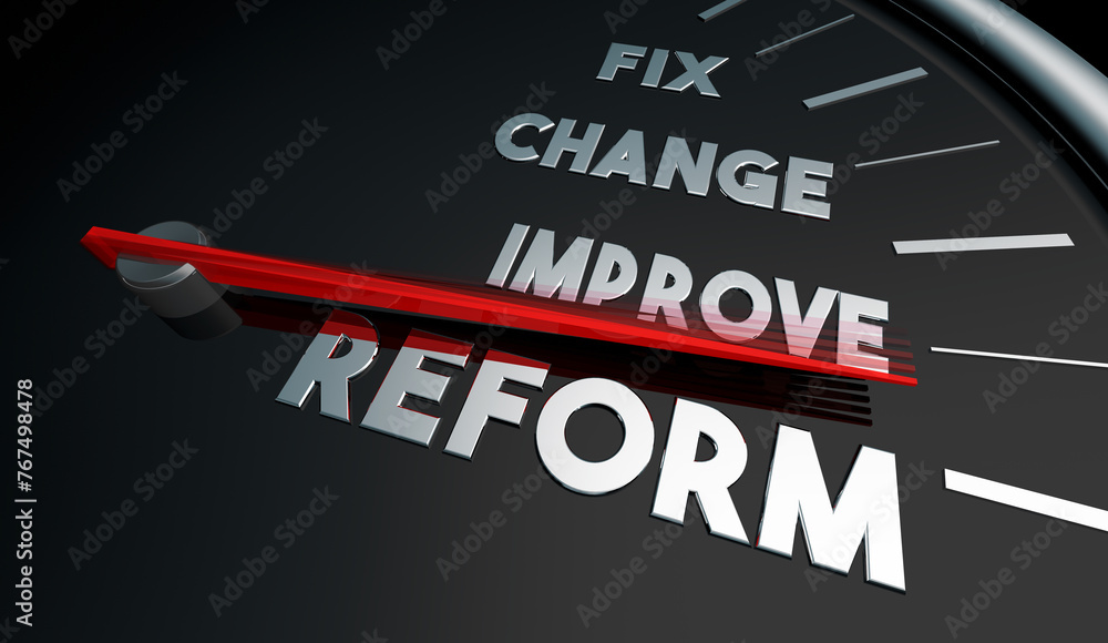 Reform Fix Change Improve Problem Speedometer Measure Impact 3d Illustration - obrazy, fototapety, plakaty 